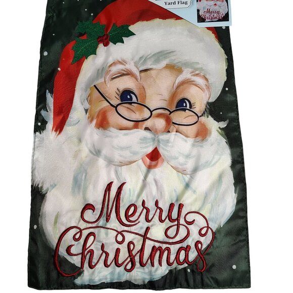 Merry Christmas Santa 18 inch Dimensional Embroidered Double Sided Yard Flag - Picture 2 of 5